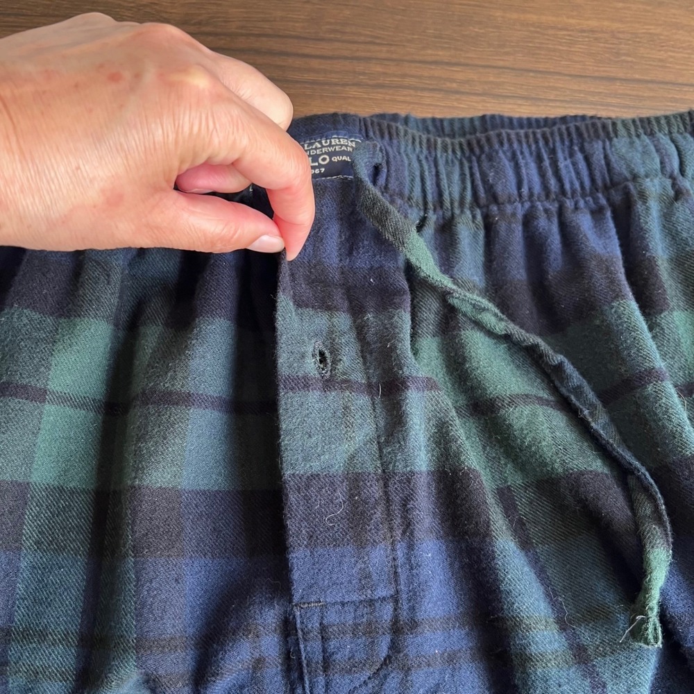 Polo Ralph Lauren Mens‎ Black Watch Plaid Flannel Pajama Pants Navy Green Large - Picture 12 of 15